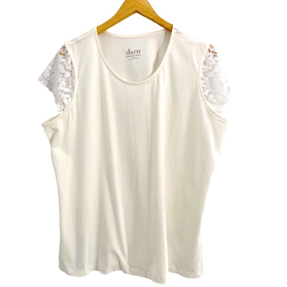 D&Co. Denim&Co. White Top With Lace Sleeves, Size XL - Picture 1 of 8